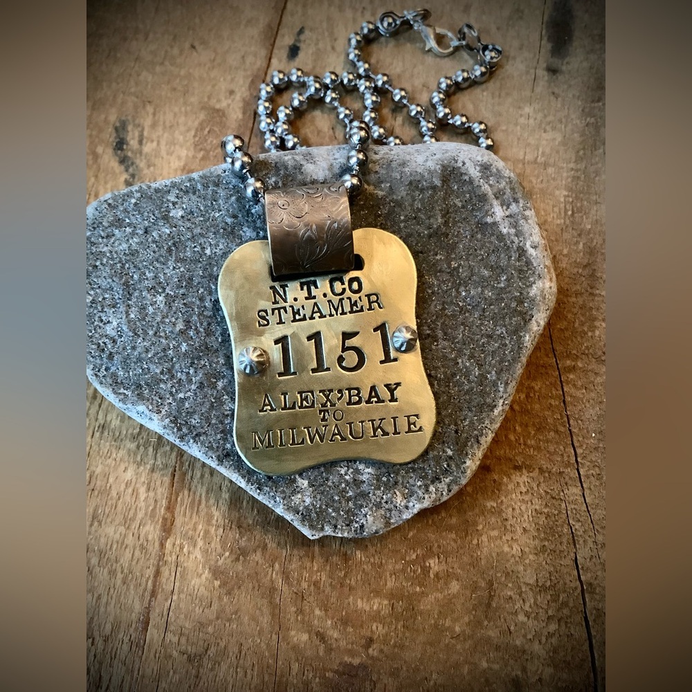 Antique Brass Steamship Tag Necklace